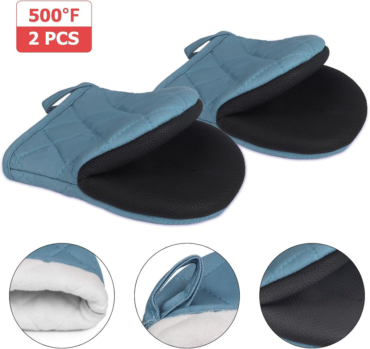 Goldmeet Mini Oven Mitts 2-Pack, 7"x5.5", 500°F Silicone Grip, Gray