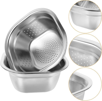 Zerodeko Stainless Steel Colander Bowl Set Square Kitchen Sink Metal Storage Basket Large Capacity Fruit Vegetables Washing Basin Rice Strainer Washer 22cm