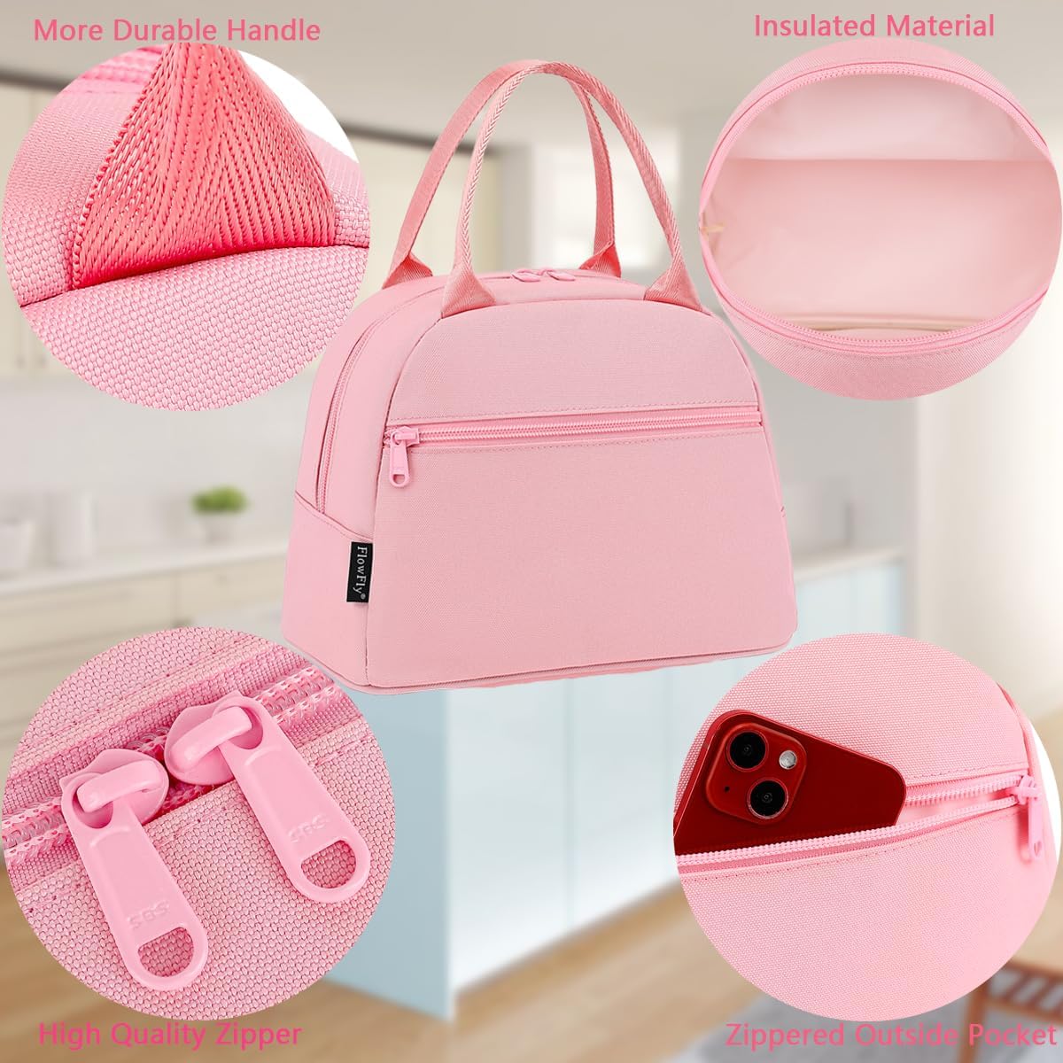 FlowFly Insulated Lunch Cooler Bag - Tote Bag Organizer for Women/Men, Black - Colors A