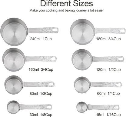 Measuring Cups and Spoons Set, 18 Piece 18/8 Stainless Steel Measuring Cups and Spoons Set for Dry & Liquid, Metric & US Metal 8Measure Cup and 9 Spoon & Leveler for Baking & Kitchen