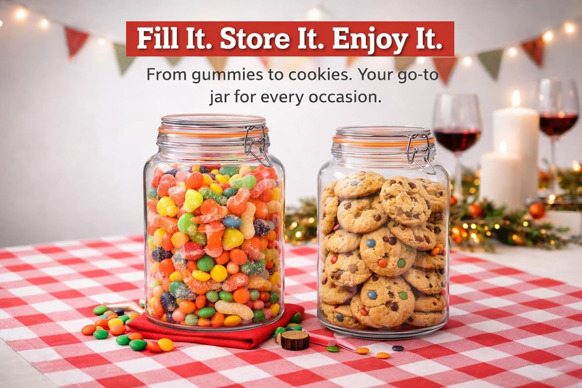 1 Gallon Glass Jars, Wide Mouth Airtight Lids, Food Storage 2 Pack