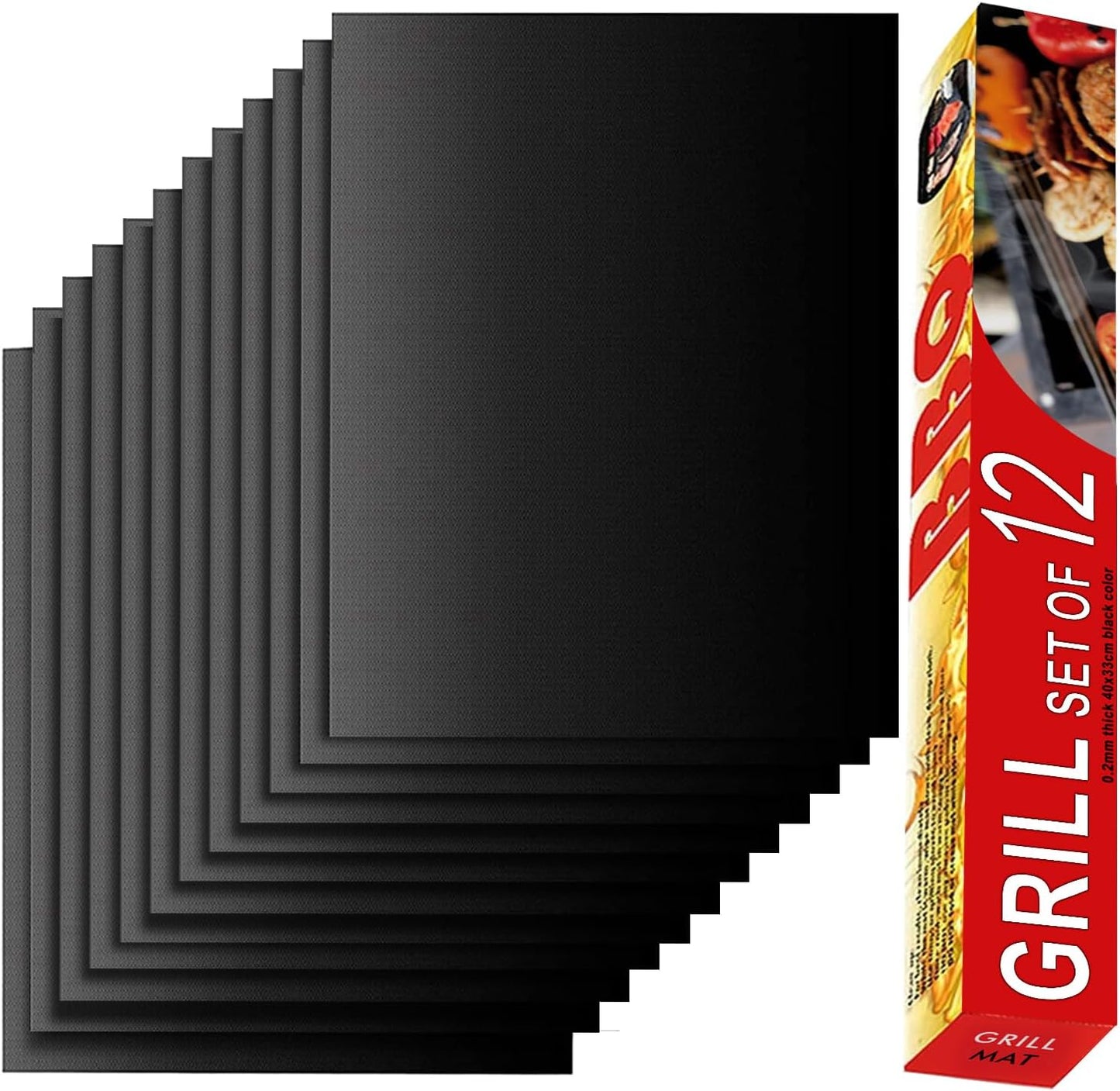 Grill Mat Set of 6-100% Non-Stick Reusable Mats for Gas, Charcoal or Electric Grills - Easy to Clean - 15.75 x 13-Inch, Black