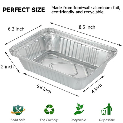 20 Pack Aluminum Pans with Lids(8.5"×6"), 2.25 lb Aluminum Foil Dinner Pans with Lids, Disposable Foil Pans for Baking, Cooking, Meal Prep, Takeaway and Freezing