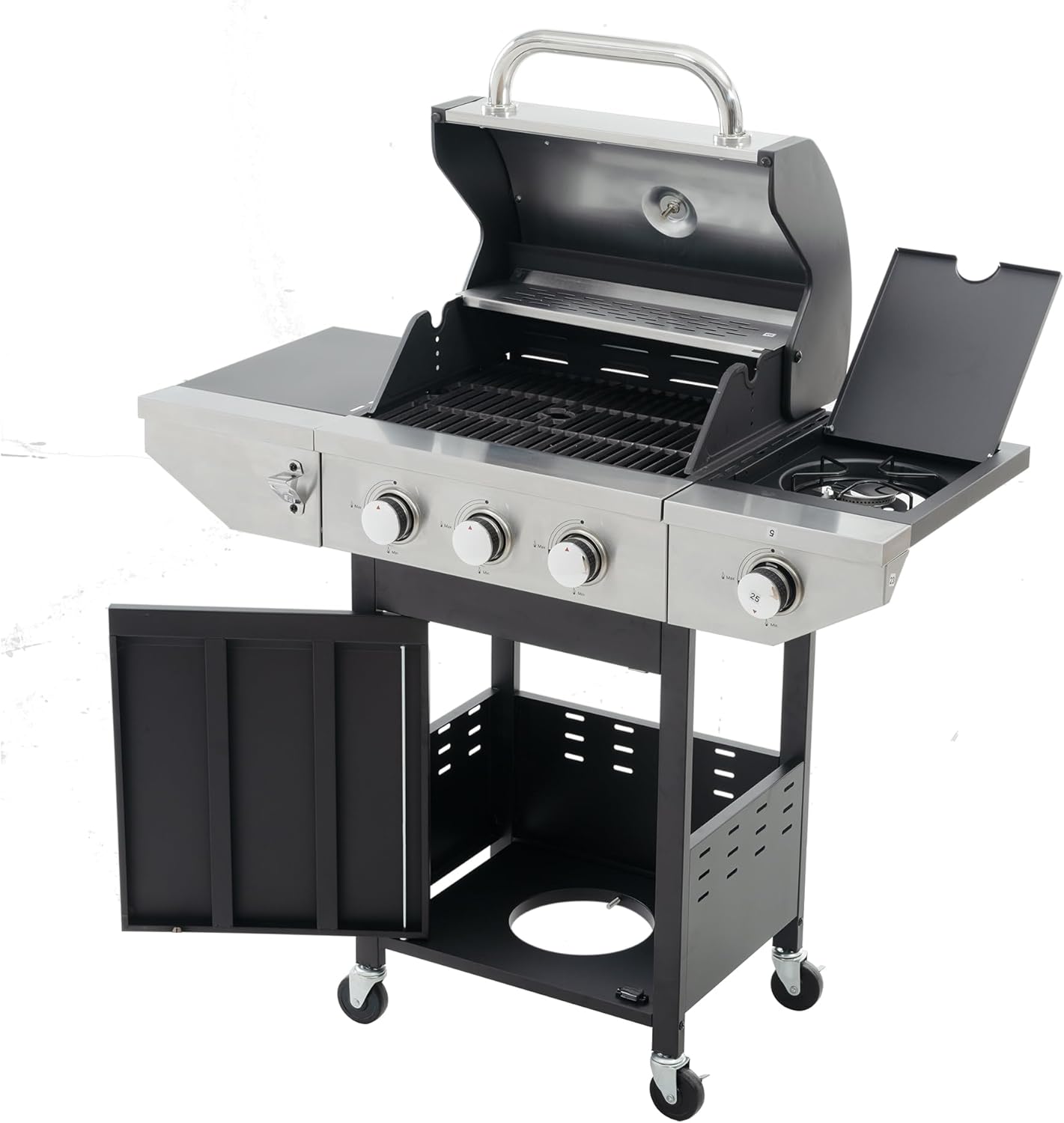 3-Burner Propane Gas Grill, 30,000 BTU Stainless Steel Outdoor BBQ Grill with Lid, Side Shelves & Wheels for Patio, Garden and Backyard Cooking