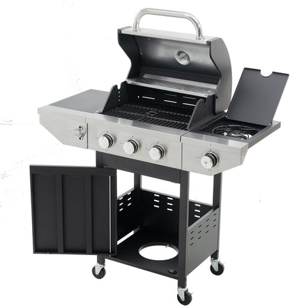 3-Burner Propane Gas Grill, 30,000 BTU Stainless Steel Outdoor BBQ Grill with Lid, Side Shelves & Wheels for Patio, Garden and Backyard Cooking
