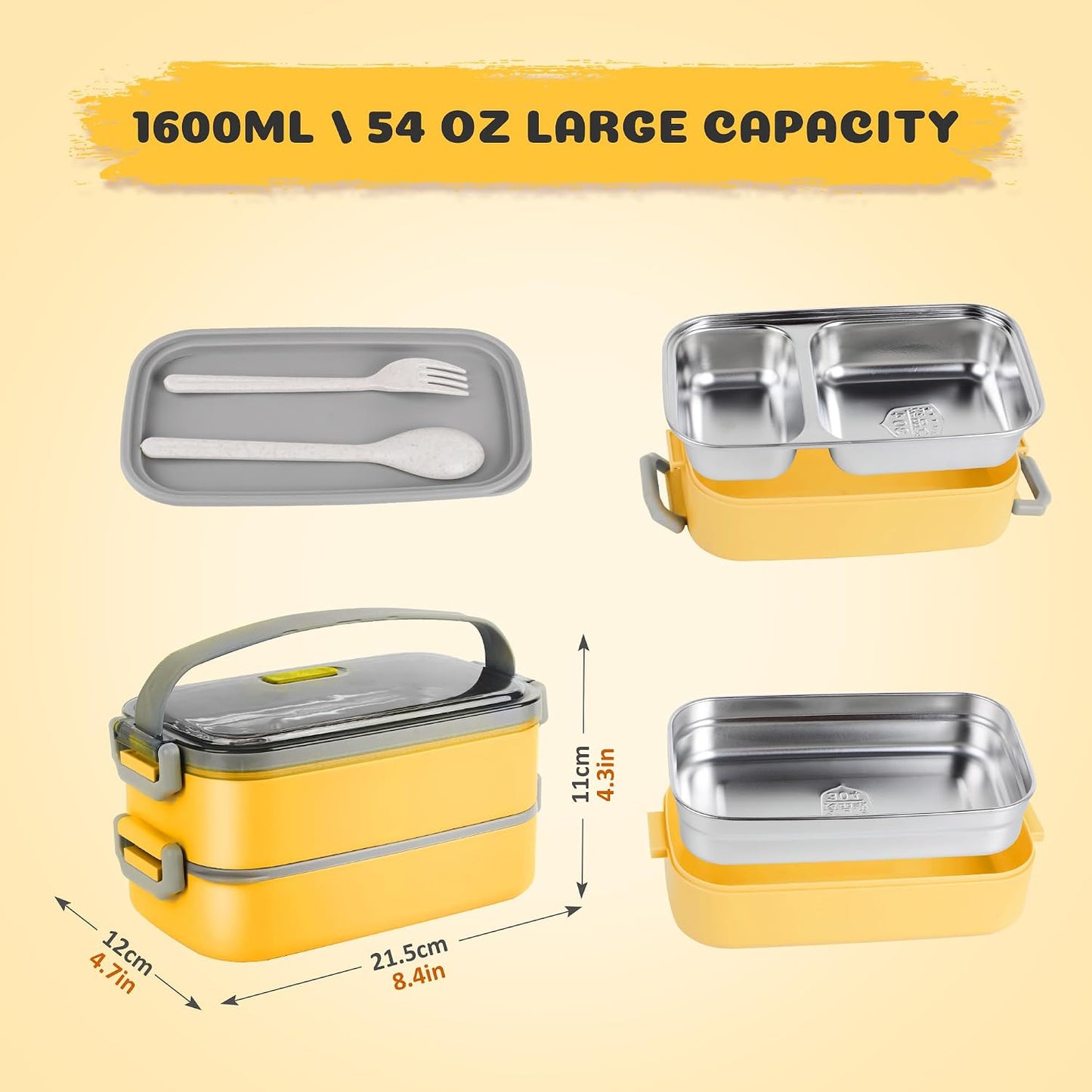 Stainless Steel Bento Box for Adults&Kids,Japanese Leakproof Lunch Box Divided Food Meal Storage Containers Set Stackable 2 Layer for Children School Picnic Beige