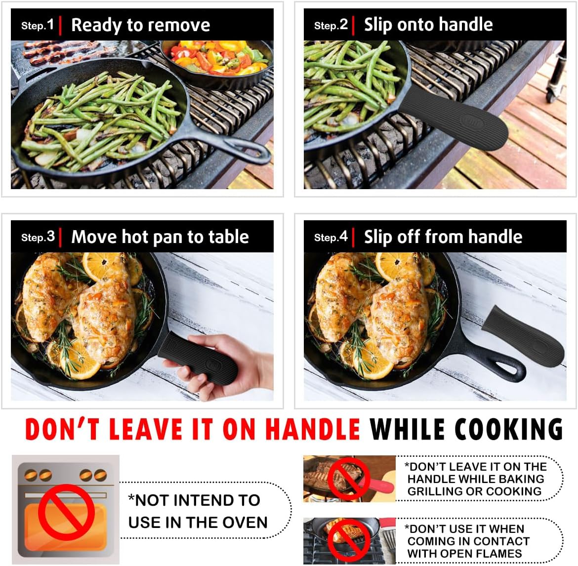 Cbiumpro 2 Pack Heatproof Cast Iron Handle Cover Holder for Hot Skillet Pan