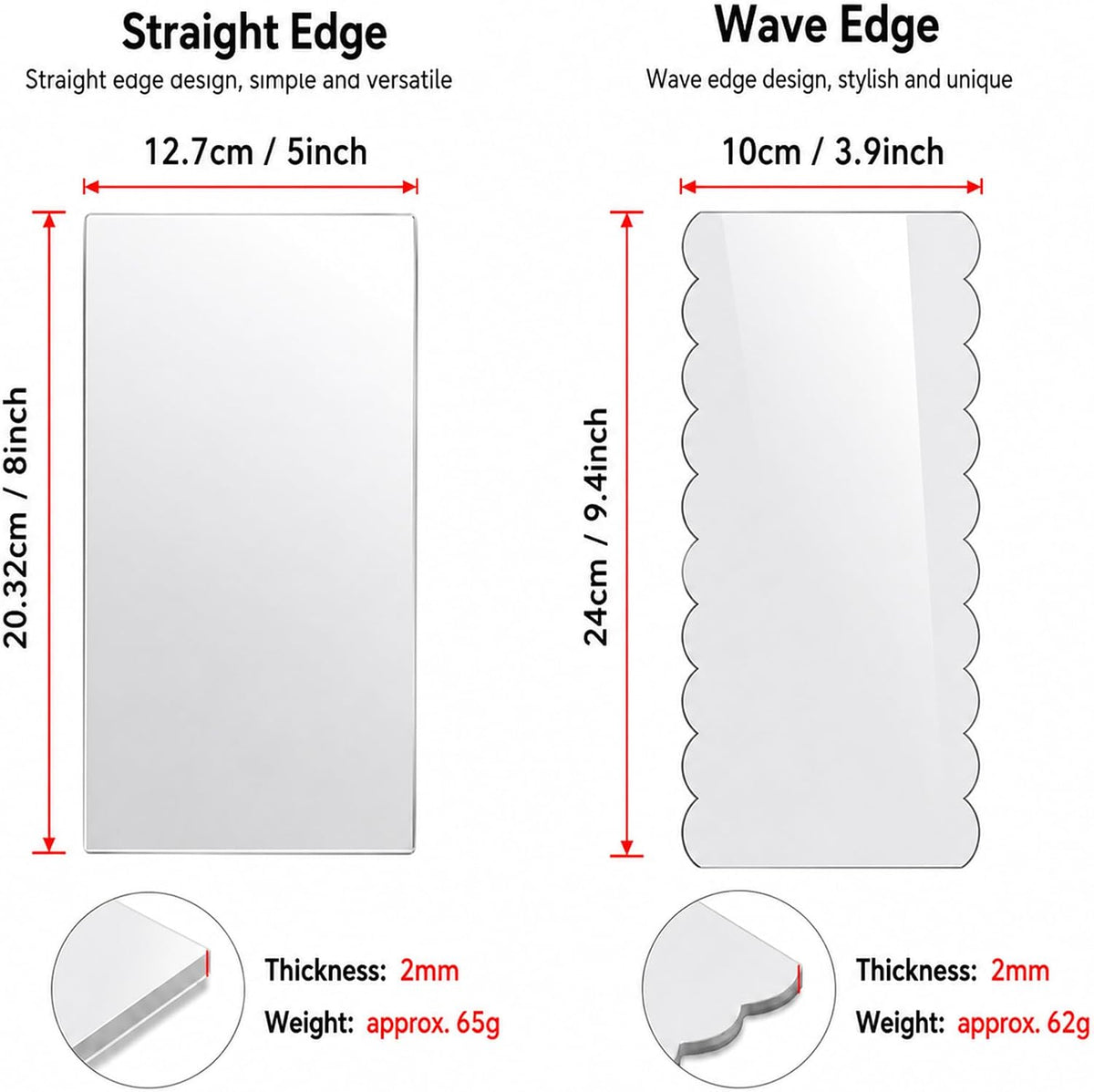Clear Acrylic Cake Scraper, Cakes Icing Smoother Comb for Baking Butter