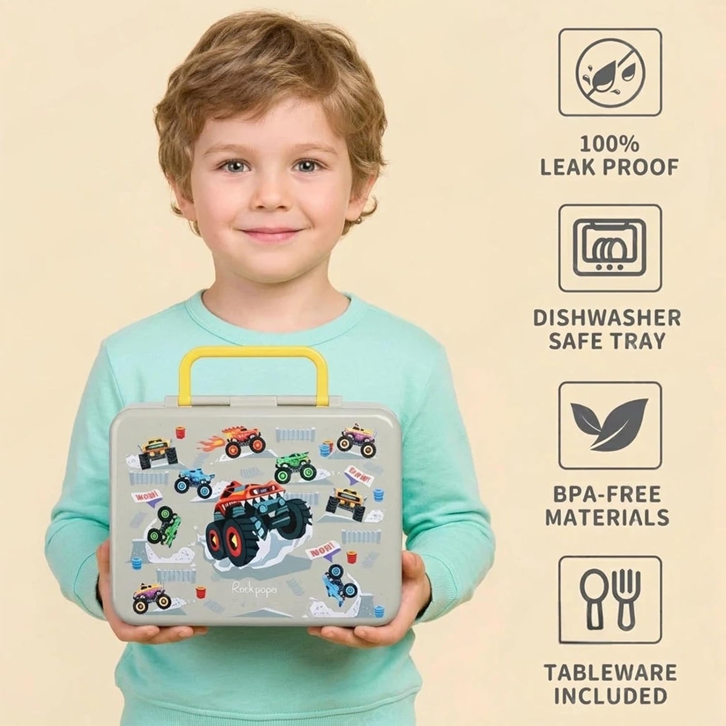 rockpapa Chill Bento Box for Kids- Large 5.5 Cups Lunch Box with Ice Pack - 5 Compartments, BPA-Free, Leak Proof, with Utensils & Portable Handle, Microwave/Dishwasher Safe (Purple Butterfly)