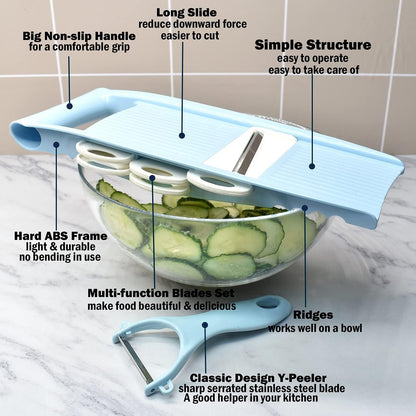 NACOLUS 5 in 1 Mandoline Slicer Vegetable Slicer Mandolin Multi Blade Potato Veggie Slicer Vegetable Cutter Julienne Shredder Potato Slicer Green