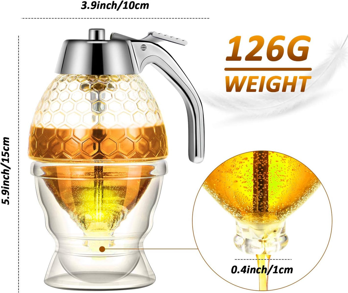 Boao Acrylic Honey Dispenser with Stand Comb Shaped Honey Pot, No Drip Syrup and Sugar Jar Pot with High Capacity Pourer Dispenser