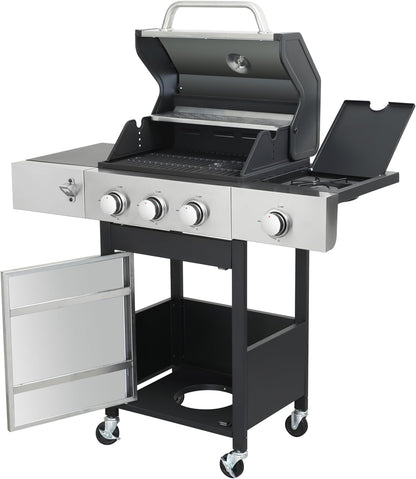 3-Burner Propane Gas Grill, 30,000 BTU Stainless Steel Outdoor BBQ Grill with Lid, Side Shelves & Wheels for Patio, Garden and Backyard Cooking