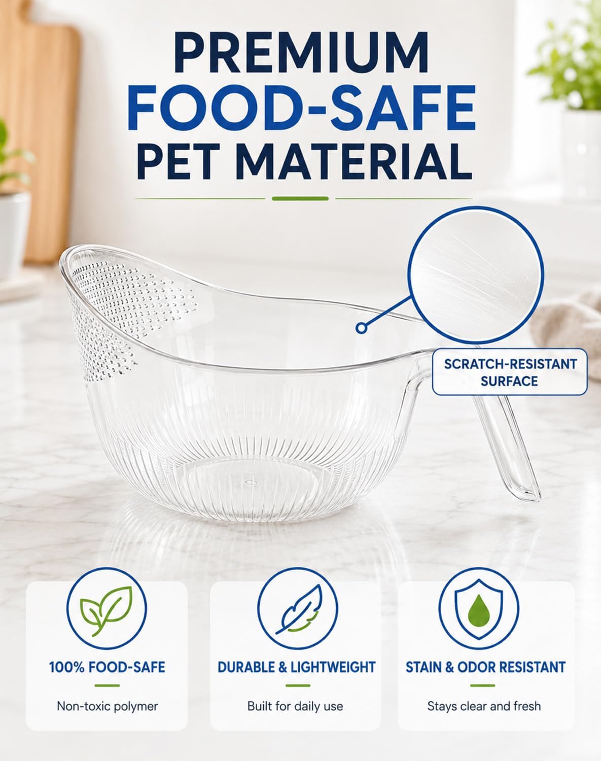 Multipurpose Rice Washing Bowl Strainer with Handle，Transparent：Small+Large