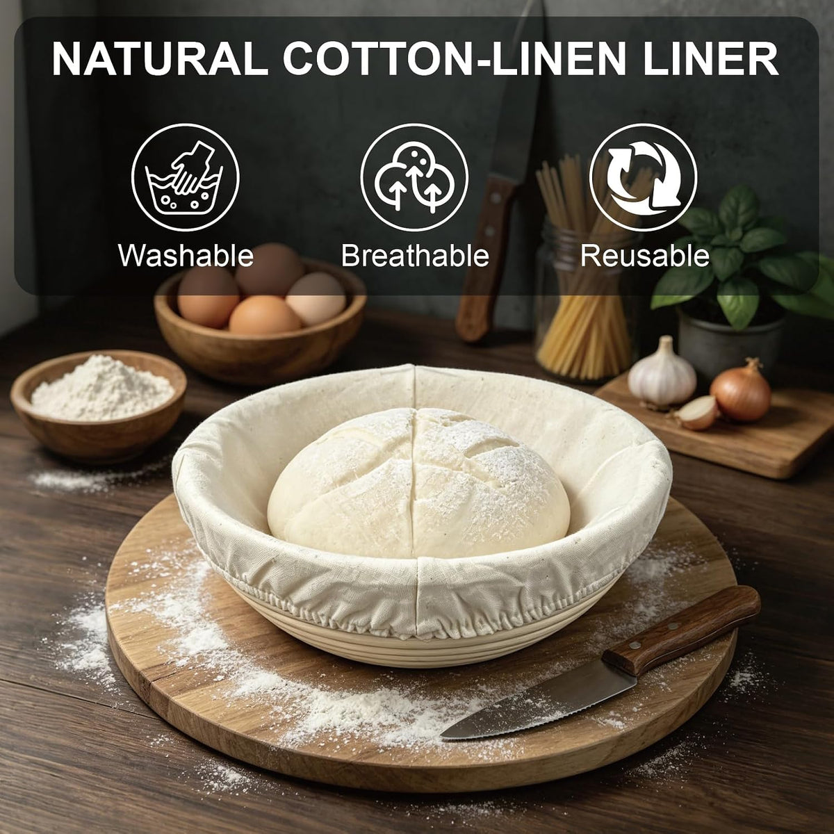 Banneton Bread Proofing Basket, 10 inch Oval Banneton Basket,Sourdough Proofing Basket,Bread Bowl Handmade Rattan Baskets and Liners for Professional & Home Sourdough Bread Baking