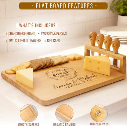 Personalized Bamboo Charcuterie Board Set with Accessories – Custom Large Serving Tray with Knives for Wedding, Anniversary, Bridal Shower, Women, Housewarming, Engagement, Couples, Mother’s Day Gifts