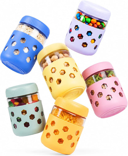 Gemice 6-Pack 10oz Glass Mason Jars with Silicone Sleeves, Airtight BPA-Free Overnight Oats Containers with Lids, Dishwasher Safe Leak-Proof Meal Prep Jars for Chia Pudding, Yogurt, Snacks