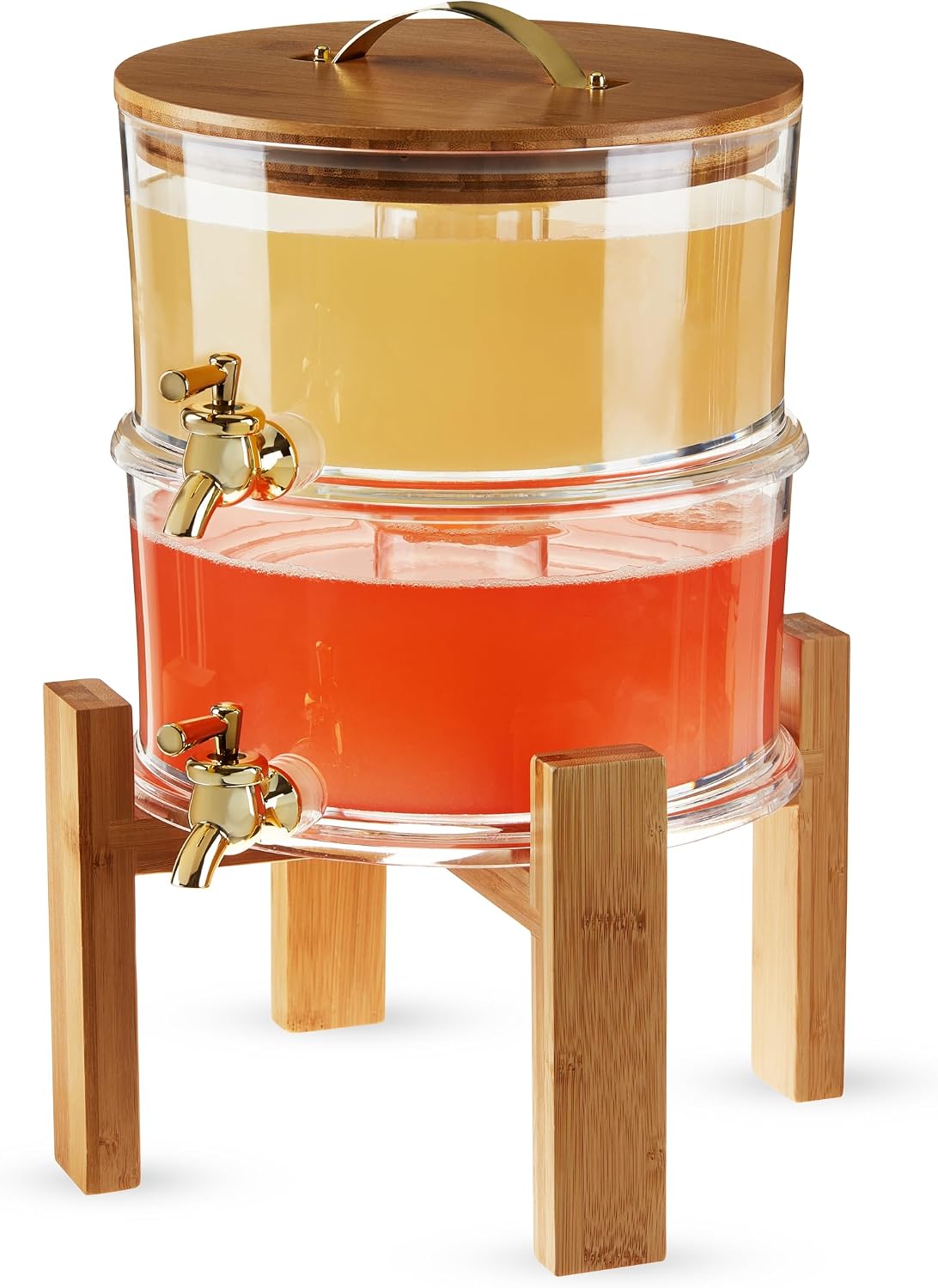 Twine Outdoor Double Drink Dispenser, Beverage Spigot Dispenser, Cocktail Dispenser for Parties with Collapsible Wood Drink Stand, Stackable Dispenser Set of 1