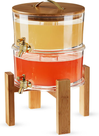 Twine Outdoor Double Drink Dispenser, Beverage Spigot Dispenser, Cocktail Dispenser for Parties with Collapsible Wood Drink Stand, Stackable Dispenser Set of 1