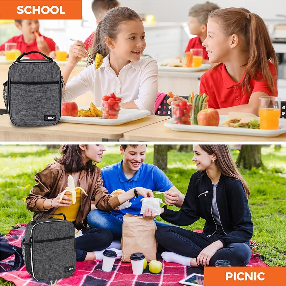 opux Premium Insulated Lunch Box, Soft School Lunch Bag for Kids Boys Girls, Leakproof Small Lunch Pail Men Women Work, Reusable Compact Cooler Tote Lunchbox for Office Adult, Black