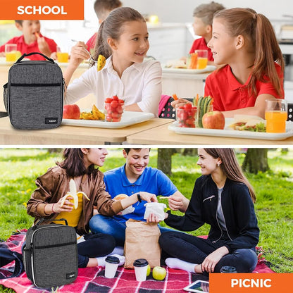 opux Premium Insulated Lunch Box, Soft School Lunch Bag for Kids Boys Girls, Leakproof Small Lunch Pail Men Women Work, Reusable Compact Cooler Tote Lunchbox for Office Adult, Black