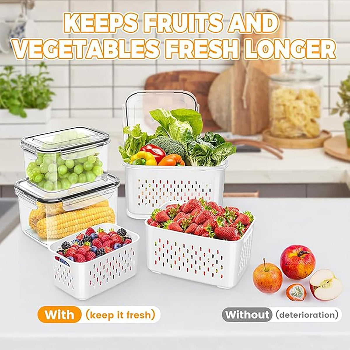 3pcs 4 in 1 Fruit Storage Containers for Fridge with Removable Colanders