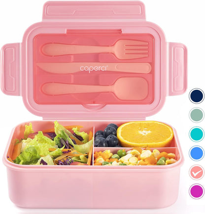 Caperci Classic Bento Box Adult Lunch Box for Older Kids - Leakpoof 47 oz 3-Compartment Lunch Containers for Adults and Teens, Built-in Utensil Set, Ideal for On-the-Go Balanced Eating,Khaki Green