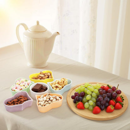 Cididu 11'' Lazy Susan Serving Tray, Ceramic 360° Rotating Serving Tray Platters, Removable Divided Appetizer Relish Dish, Heart Shape Snack Bowl Set for Party Kitchen Fruit Veggies Cheese, 7 Pieces
