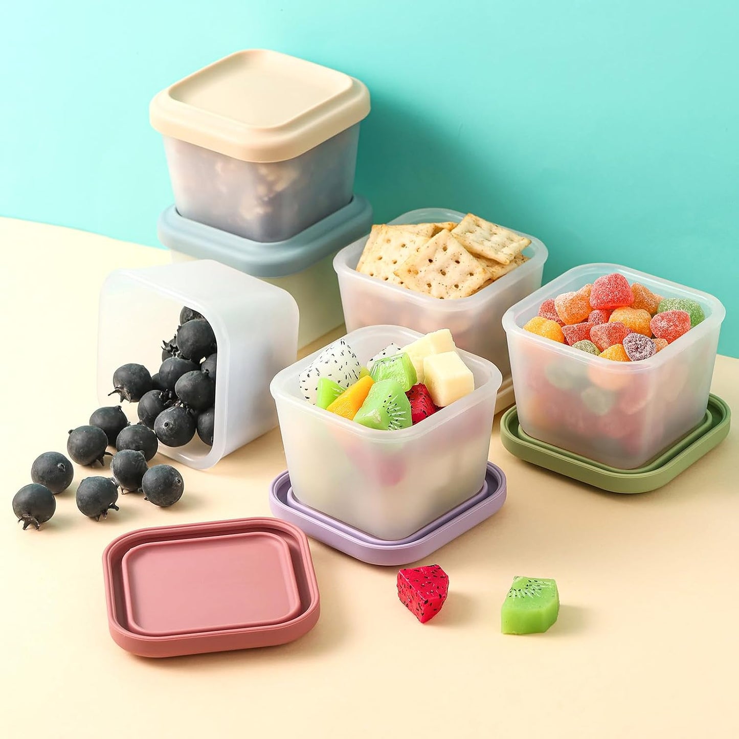 8 Pack 9 oz Silicone Snack Container for Kids, Reusable Silicone Food Storage Containers with Lid, Meal Prep Storage for Fruit, Kids Lunch Box for Travel, Home (Multicolor 8 Pack)
