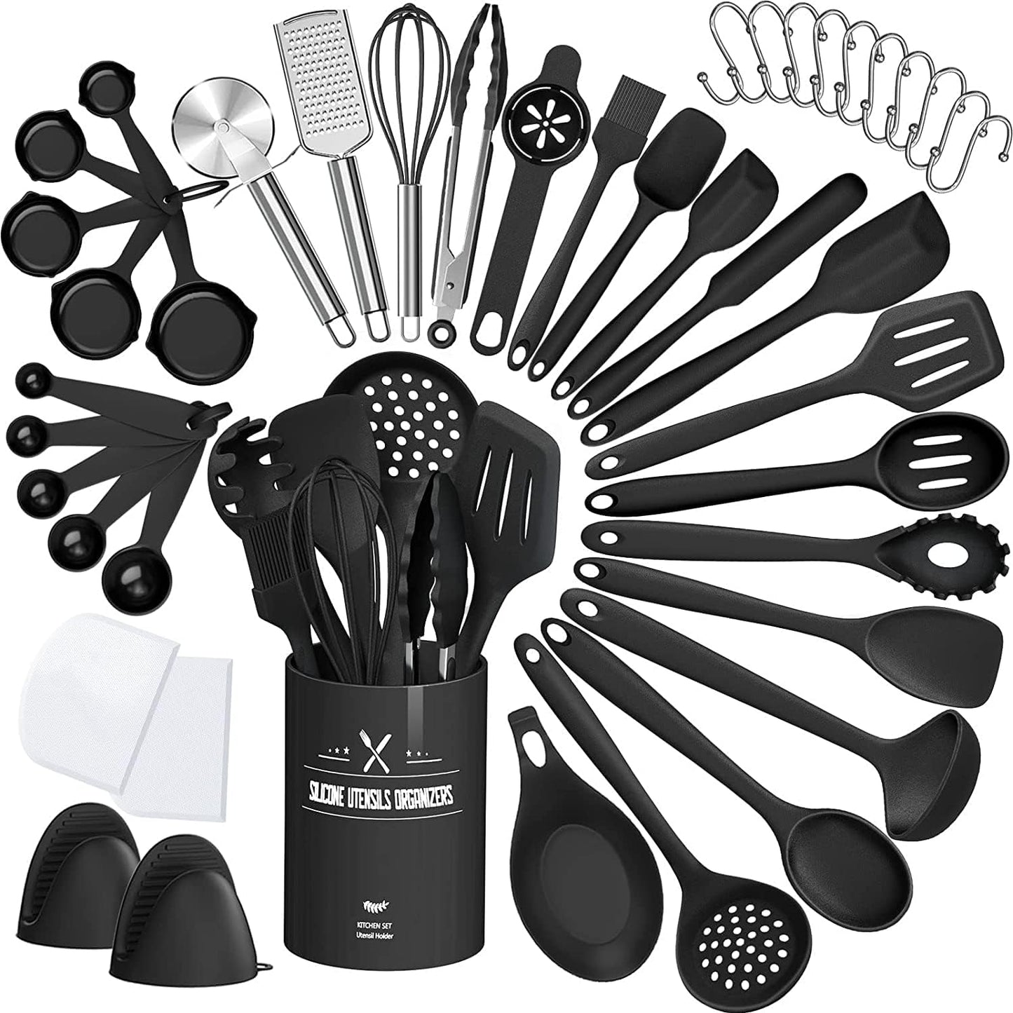Silicone Kitchen cooking Utensils Set, AIKKIL 43 Pcs Heat Resistant Khaki Cooking Utensils Set, Turner, Tongs, Spoon, Spatula, Kitchen Gadgets Tools Set For Nonstick Cookware(Dishwasher, BPA Free)