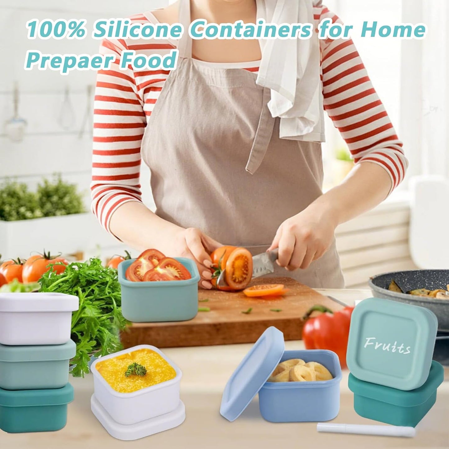 Finorder 6 Pack 3.5 oz Silicone Food Storage Containers Leak Proof Food Snack Storage Cubes,Reusable Small Containers with Lids Freezer Dishwasher Safe Lunch Box for Picnic, Gym, Work