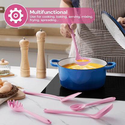 Onader Silicone Cooking Utensils Set of 10, Kitchen Utensils for Nonstick Cookware, Heat Resistant & Nontoxic Spatula Set- Khaki