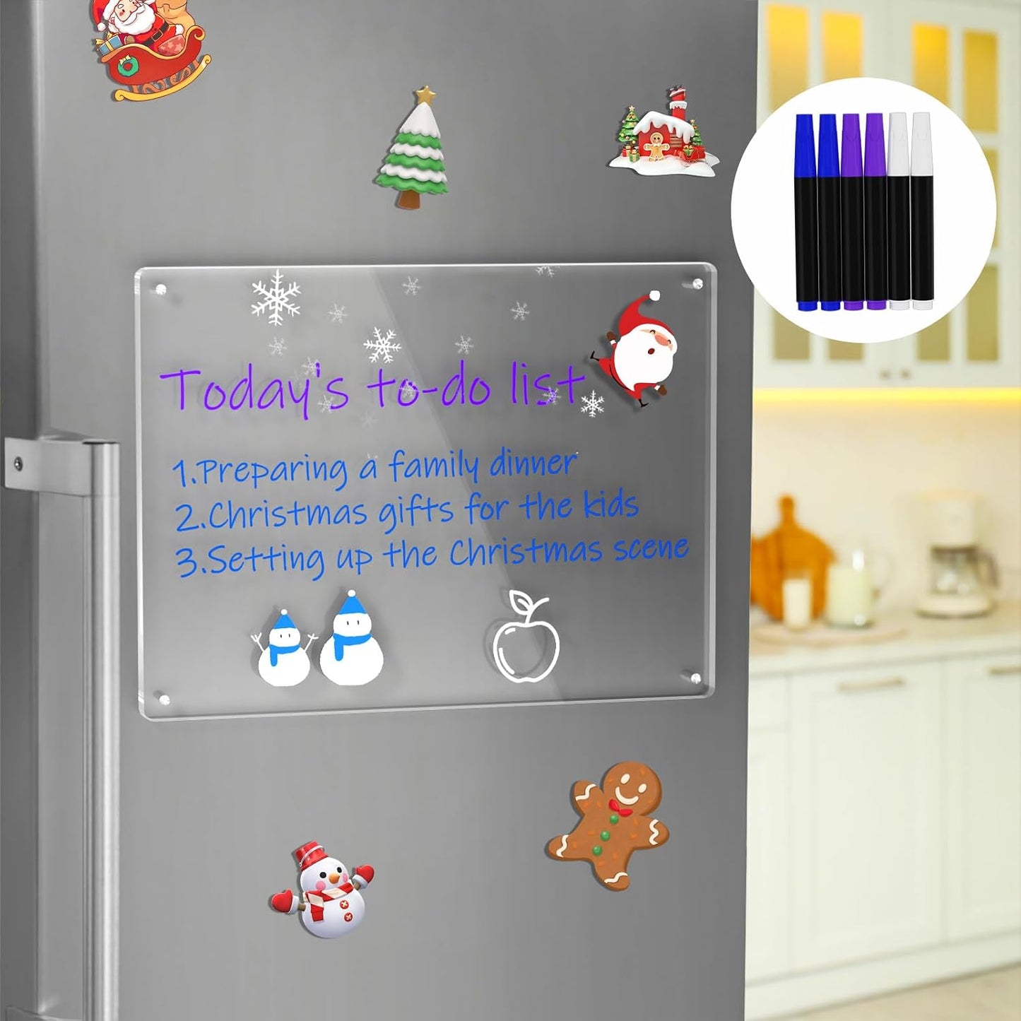 AITEE All-in-One Magnetic Dry Erase Board for Fridge, 2-Pack Acrylic Calendar & Memo Set with 6 Markers (3 Colors), Eraser, Holder, Reusable 16x12 Inch Planner