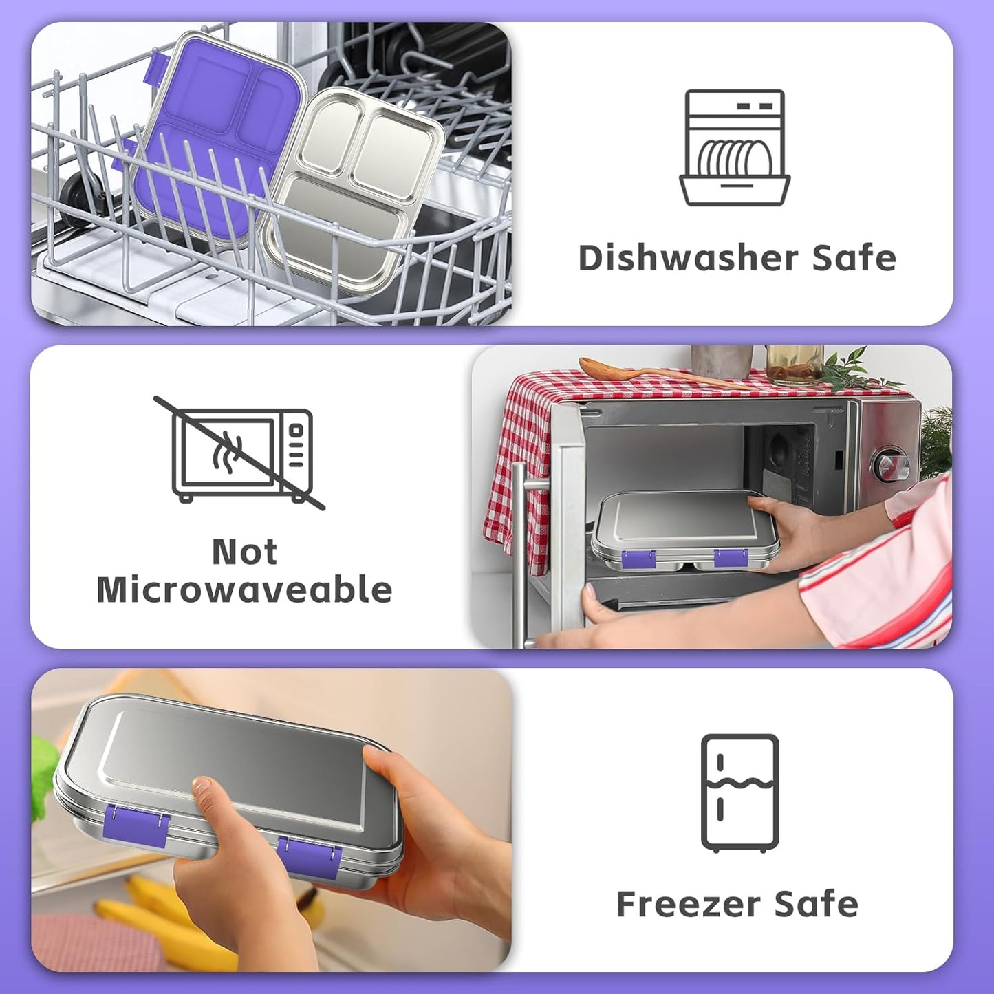 BOSEDSANG Stainless Steel Kids Leak-Resistant Bento Lunch Box, 3-Compartments with Silicone Container, Dishwasher-Safe, Child-Friendly Design for School, Picnics & Travel,BPA-Free(Pink)