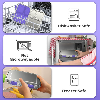 BOSEDSANG Stainless Steel Kids Leak-Resistant Bento Lunch Box, 3-Compartments with Silicone Container, Dishwasher-Safe, Child-Friendly Design for School, Picnics & Travel,BPA-Free(Pink)