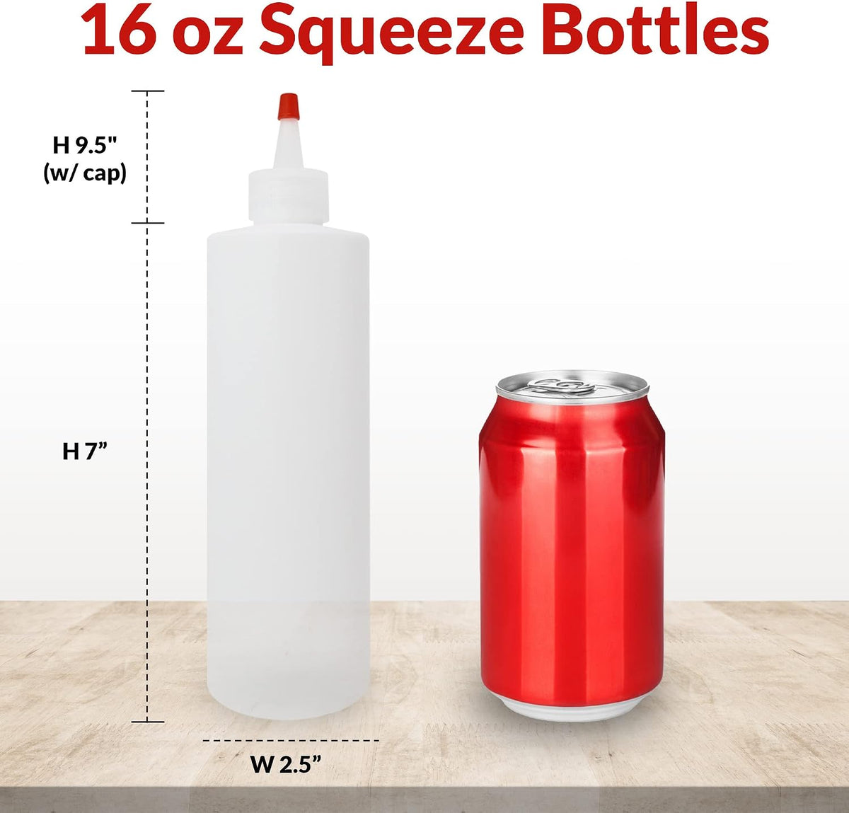 Reli. Plastic Squeeze Bottles, 16 oz. | 10 Pack | Clear with Red Tip Cap
