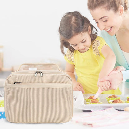 Bluboon Insulated Lunch Bag for Girls & Boys, Corduroy School Lunch Box with Cooler & Organizer Compartments, Leak-Proof Lunch Tote for School, Travel (Corduroy Strawberries Beige)