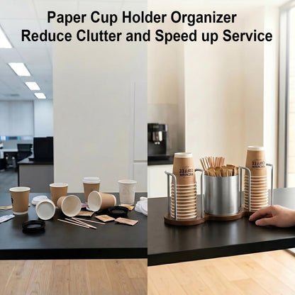 GOYLSER Coffee Station Organizer with Straw & Stirrer Storage Caddy for Cups Lids, Disposable Paper Cup Holder Cup Organizer for Coffee Bar, Office, Home Kitchen, Gold
