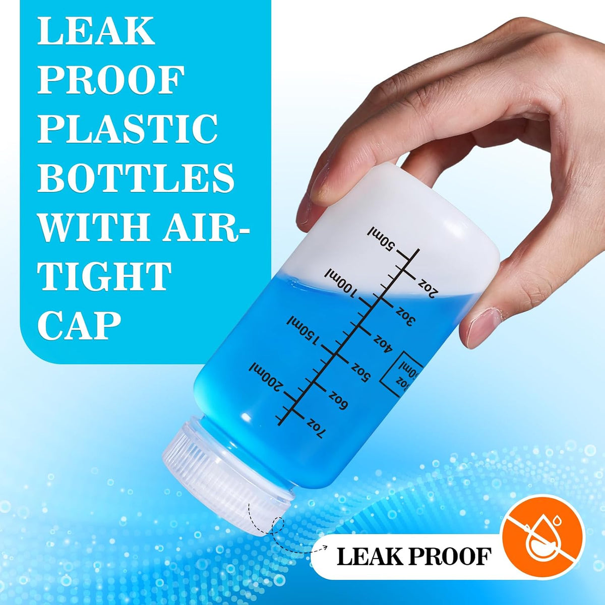 34oz/1000ml Wide Mouth Plastic Bottles with Airtight Lids, Graduated Food Grade Leak Proof PP Containers Jars for Water Sample Lab Reagent Liquid Medicine Storage (Transparent, 3 Pcs)