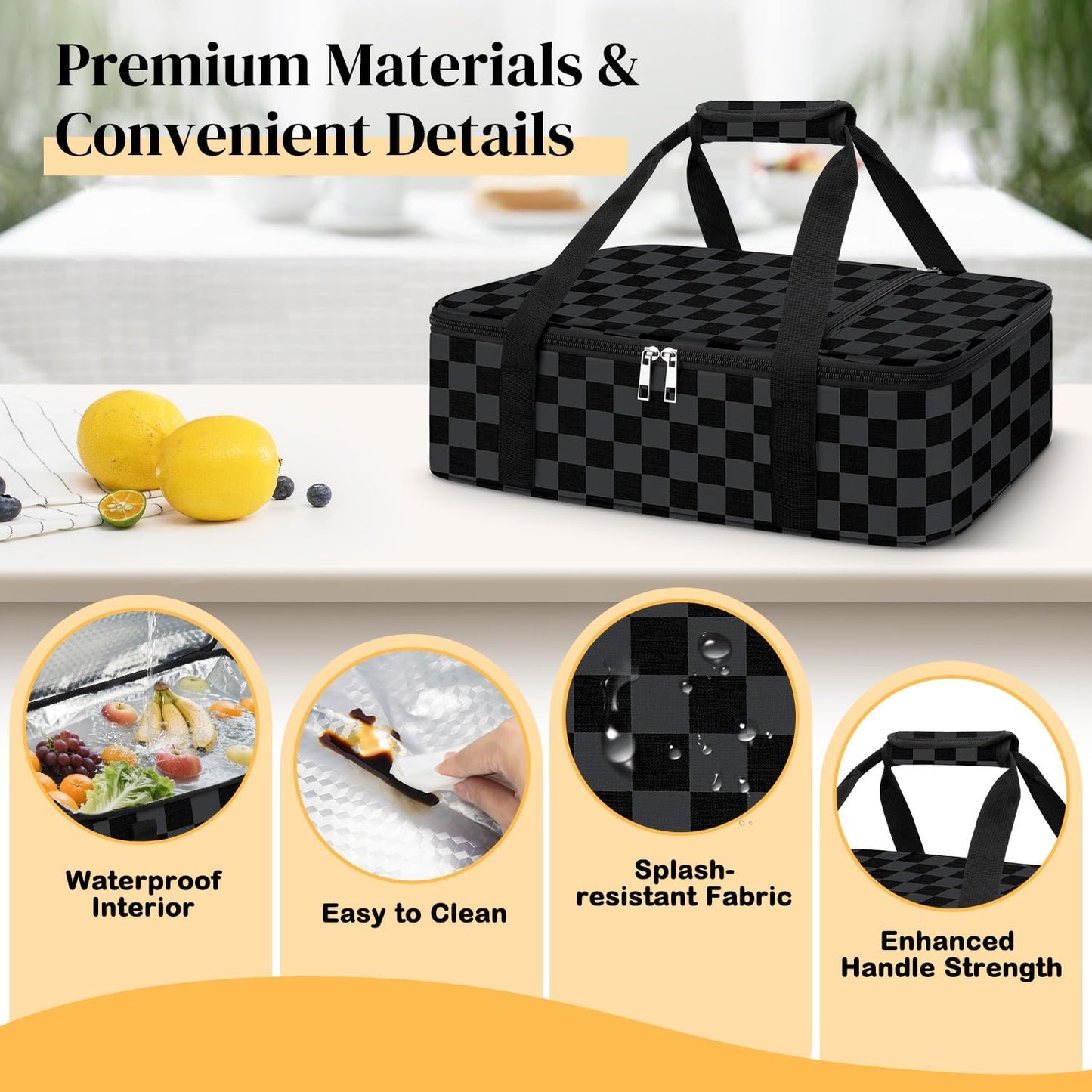 Coobiiya Insulated Casserole Carrier,Lasagna Lugger Tote Keeps Food Hot or Cold,Thermal Lunch Bag Warmer & Cooler Carrier Bag,Portable Tote Bag Fits 9" x 13" Baking Dish for Picnic and Cookout