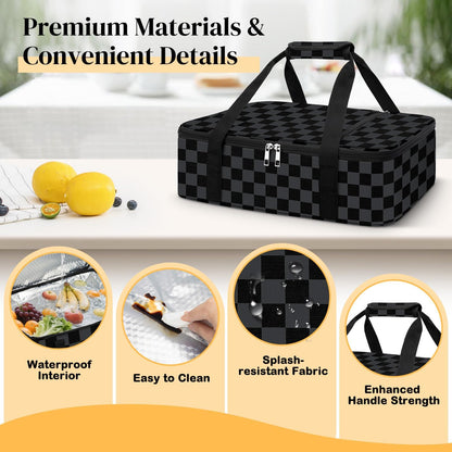 Coobiiya Insulated Casserole Carrier,Lasagna Lugger Tote Keeps Food Hot or Cold,Thermal Lunch Bag Warmer & Cooler Carrier Bag,Portable Tote Bag Fits 9" x 13" Baking Dish for Picnic and Cookout