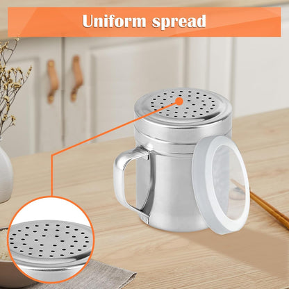 2Pcs Metal Salt Pepper Dredge Shakers, Stainless Steel Pepper Shaker Seasoning Jar With Handle, With Hole And Cover, Suitable For Pepper, Cinnamon And Coffee Spice Jars (Small-6OZ)