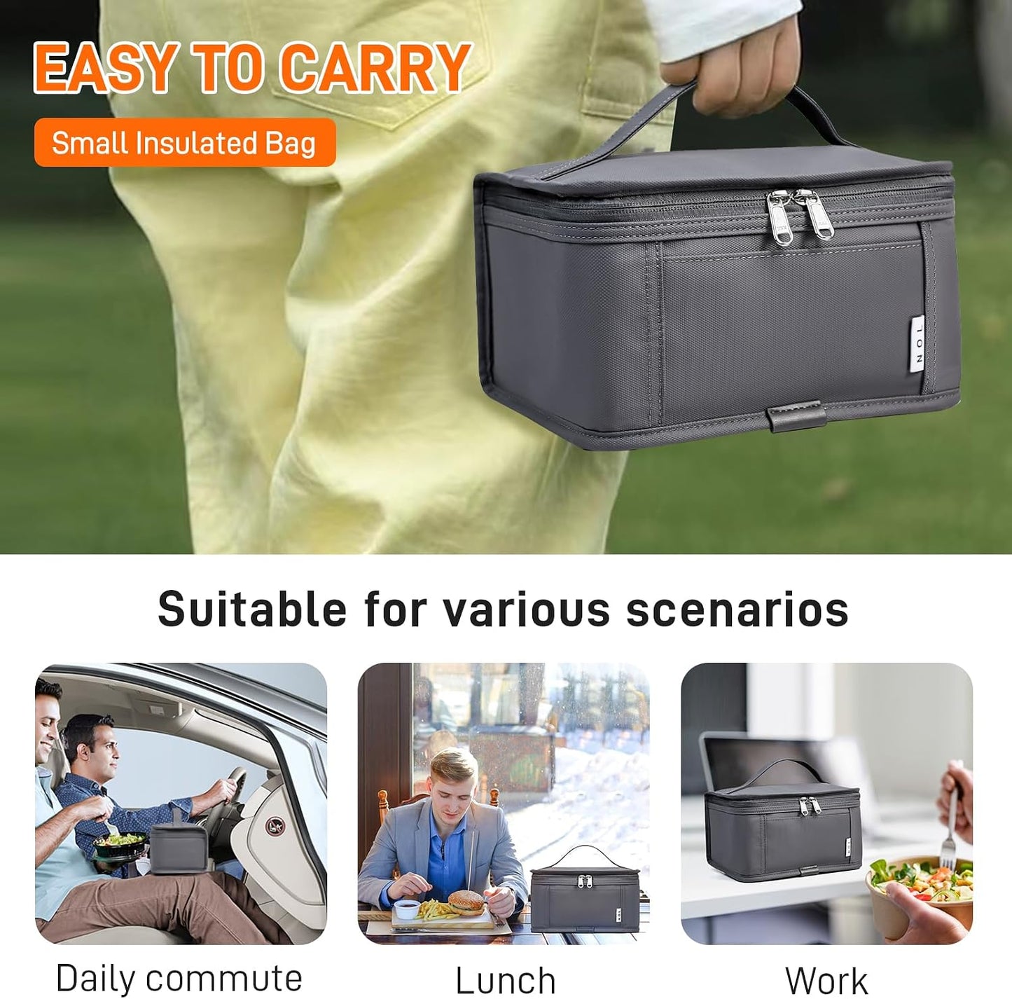NOL Mini Insulated Lunch Bag for Women Men Kids | Small Leakproof Reusable Lunch Tote | Fits 6 Cans 330ml | Thermal Cooler for Work School Picnic Camping, Navy blue