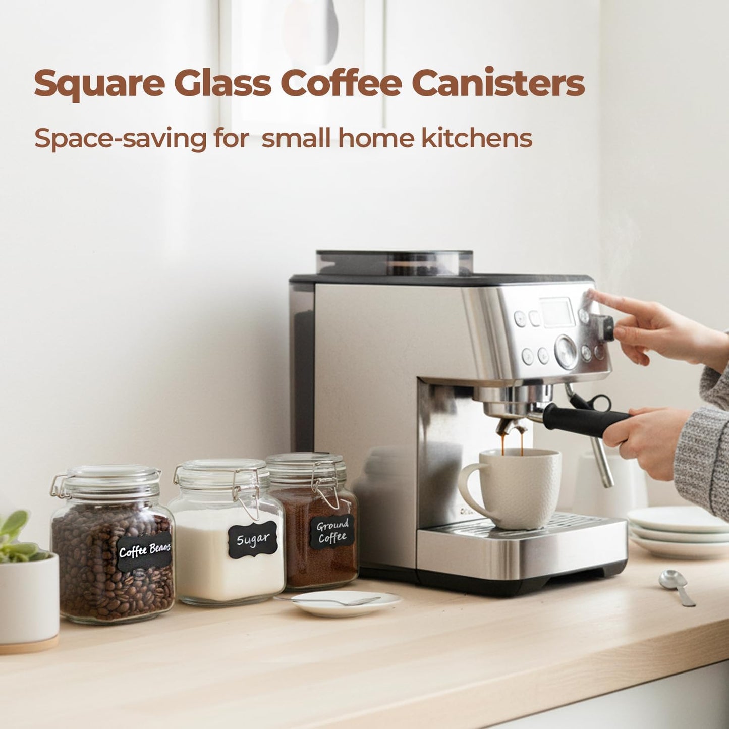 ComSaf Set of 3 Square Glass Jars with Airtight Lids (51 Oz) — Wire Clamp Canisters for Small-Batch Pickling, Kimchi, Bulk Dry Food, Wide Mouth Space Saving Kitchen Pantry Organization Jars