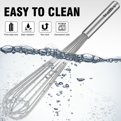 Walfos Whisk,304 Stainless Steel whisk,No-Rust 7+9+11inch Whisks for cooking Nice for Blending,Whisking,Beating.Heat resistant 600°F Dishwasher Safe. Heavy duty kitchen whisk.SILVER