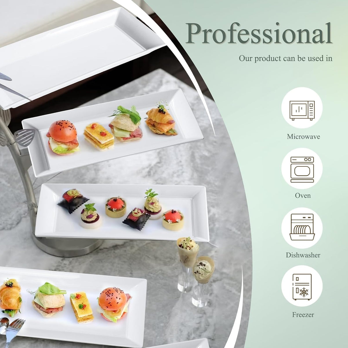 14 inch Ceramic Serving Platter - Rectangular Serving Trays Set of 4, Large Embossed Plates, Porcelain White Platters for Steak, Appetizer, Dessert, Tacos, Housewarming, Oven Dishwasher Safe