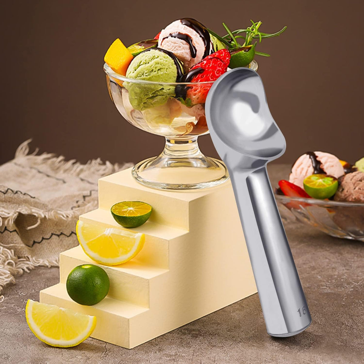 Pimoys Ice Cream Scoop, 7 Inch Aluminum, Nonstick, Bright Silver