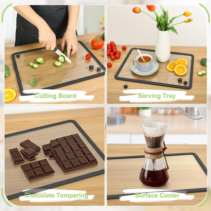 Cutting Board, Tempered Glass Cutting Board for Kitchen Counter, 2Pcs Chopping Board Set with Non-Slip Silicone Edges, Heat Resistant, Dishwasher Safe, Kitchen Decoration