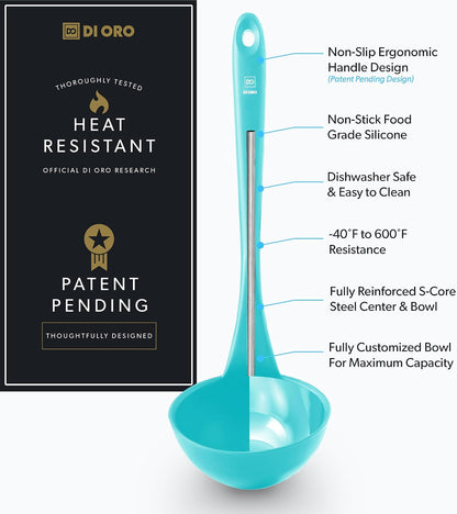 DI ORO Silicone Ladle - Soup & Serving, 600F Heat Resistant, Black