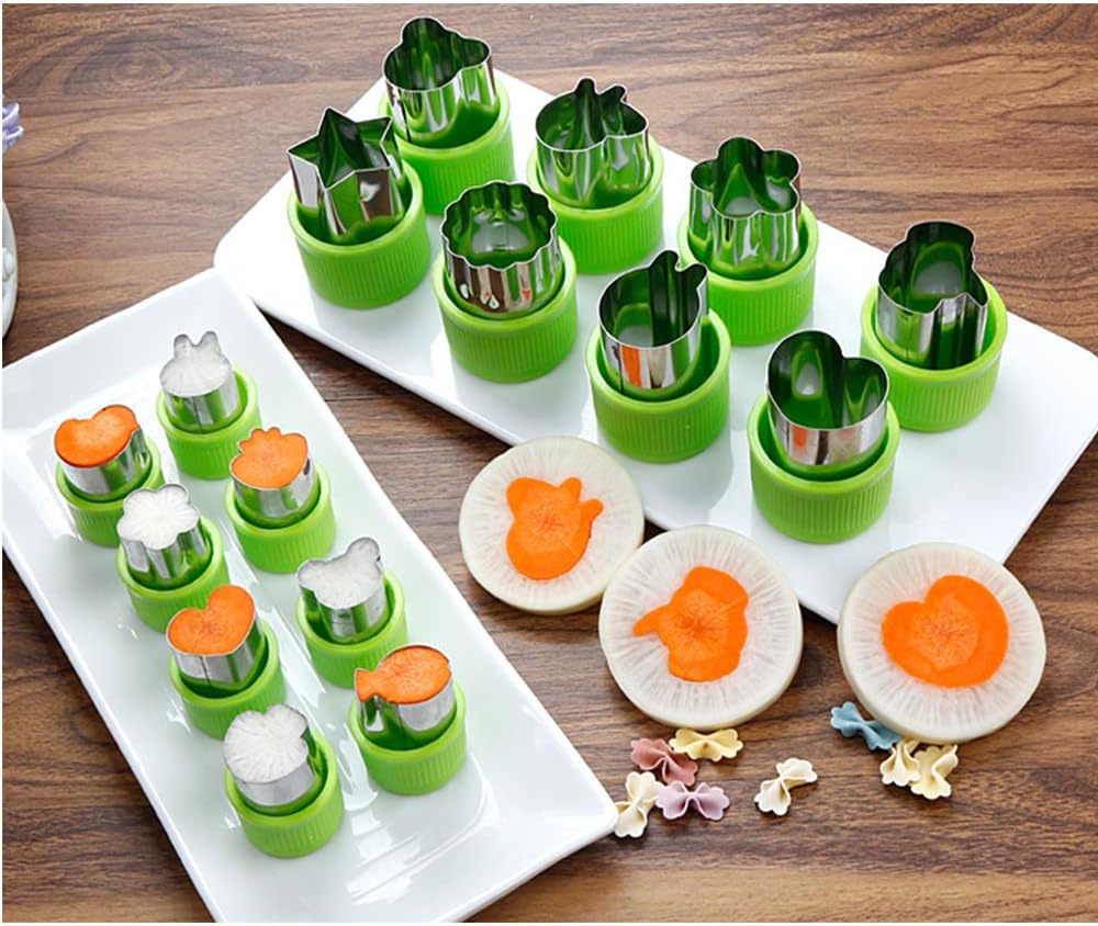 14 Pcs Fruit Vegetable Cookie Cutters Shapes Sets Stainless Steel Food Mini Pie Cookie Stamps Mold for Kids Baking,Bento Box and Decorating Tools