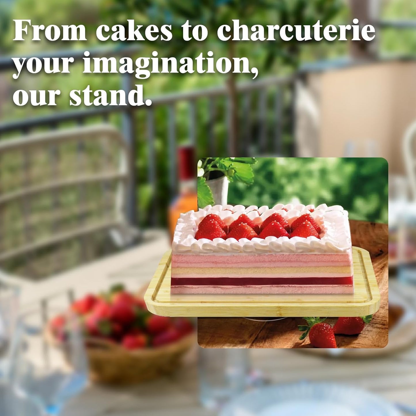 cutesun Cake Stand with Lid, 10.8'' Shatterproof Acrylic Dome (Not Glass), 11.8'' Rotating Acacia Wood Cake Display Stand for Wedding Birthday Party Dessert